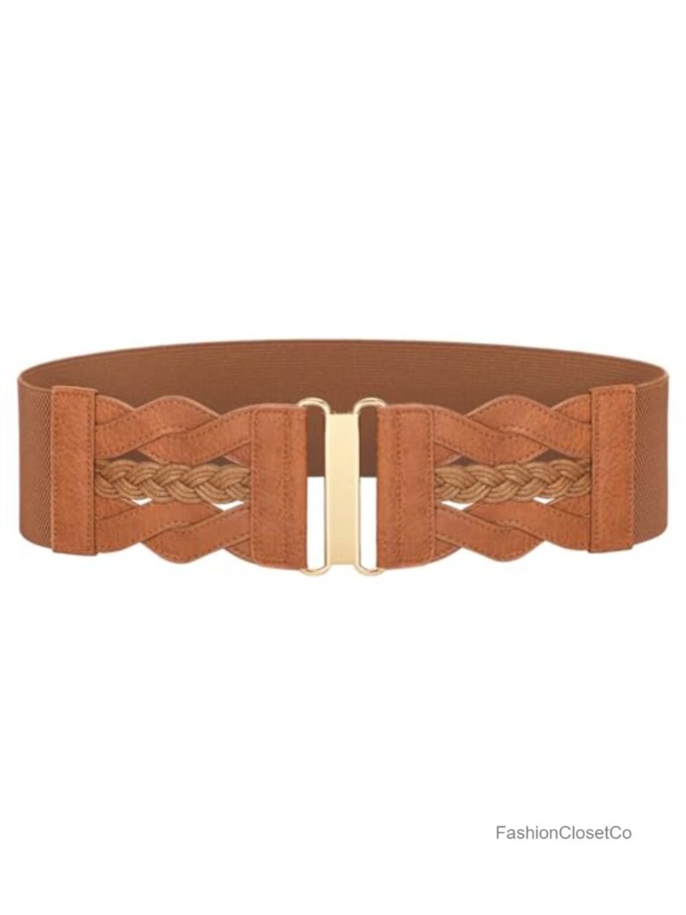 Wide Elastic Waist Belt for Women, Faux Leather with Gold Buckle, Stretchy